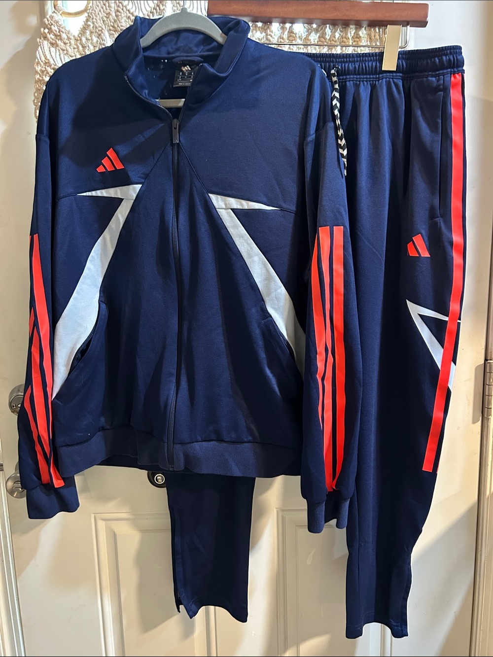 adidas Navy Track Jacket and Pants with Red and White Accents